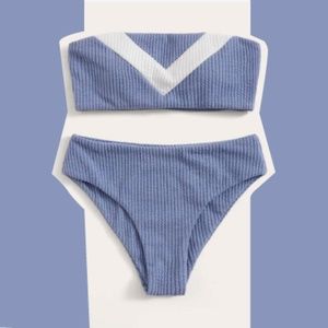 Periwinkle Ribbed Bandeau Bikini Set
